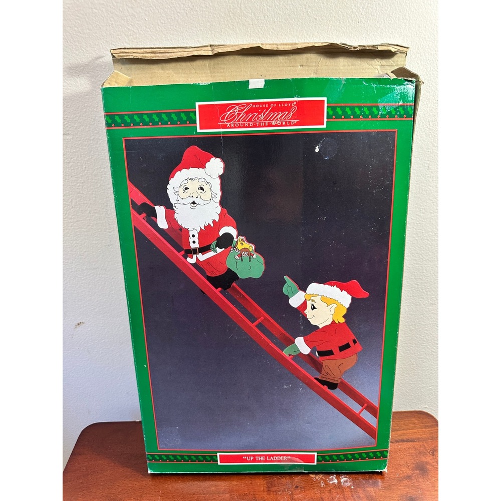 Vintage 1991 House of Lloyd Christmas Up the Ladder Santa and Elf Wood Decor